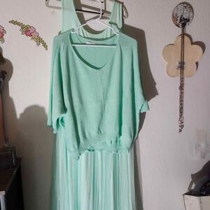 Joyfunear Mint Green Tank Top Tulle Dress and Knit Pullover Sweater Set XXL
